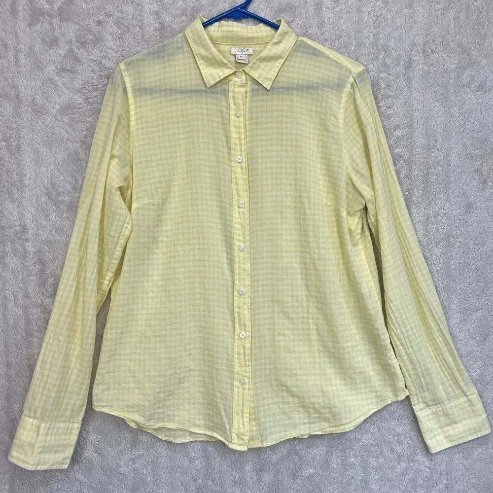 J. Crew Cottagecore Yellow Gingham Button Up Shirt Collared Sz M Layering Preppy